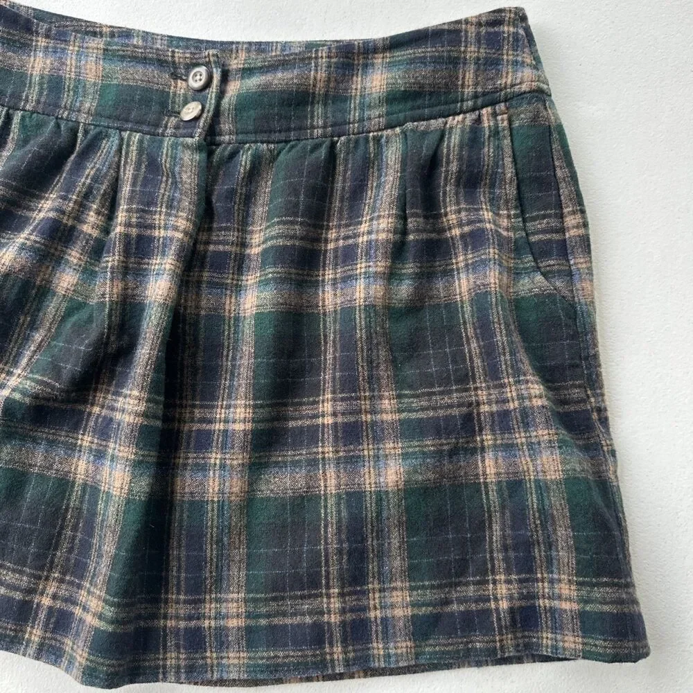 Gap Vintage Women's 12 Y2K Black Wool Pleated Plaid Mini Skirt Preppy Academia